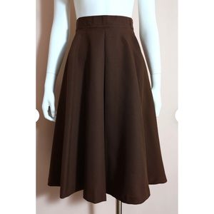 Vintage high waisted 70s dark brown midi A-line skirt